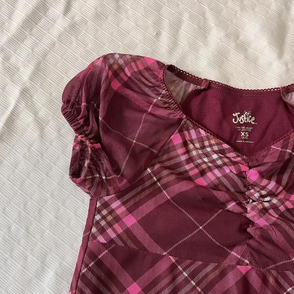 Justice Girls Plaid Dress With Scrunched Front Size XS - Picture 3 of 6